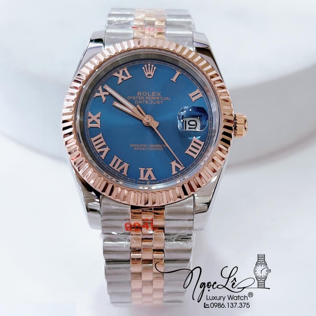 Đồng Hồ Rolex Datejust Automatic Nam Dây Thép Demi Mặt Xanh Size 41mm - Số La Mã