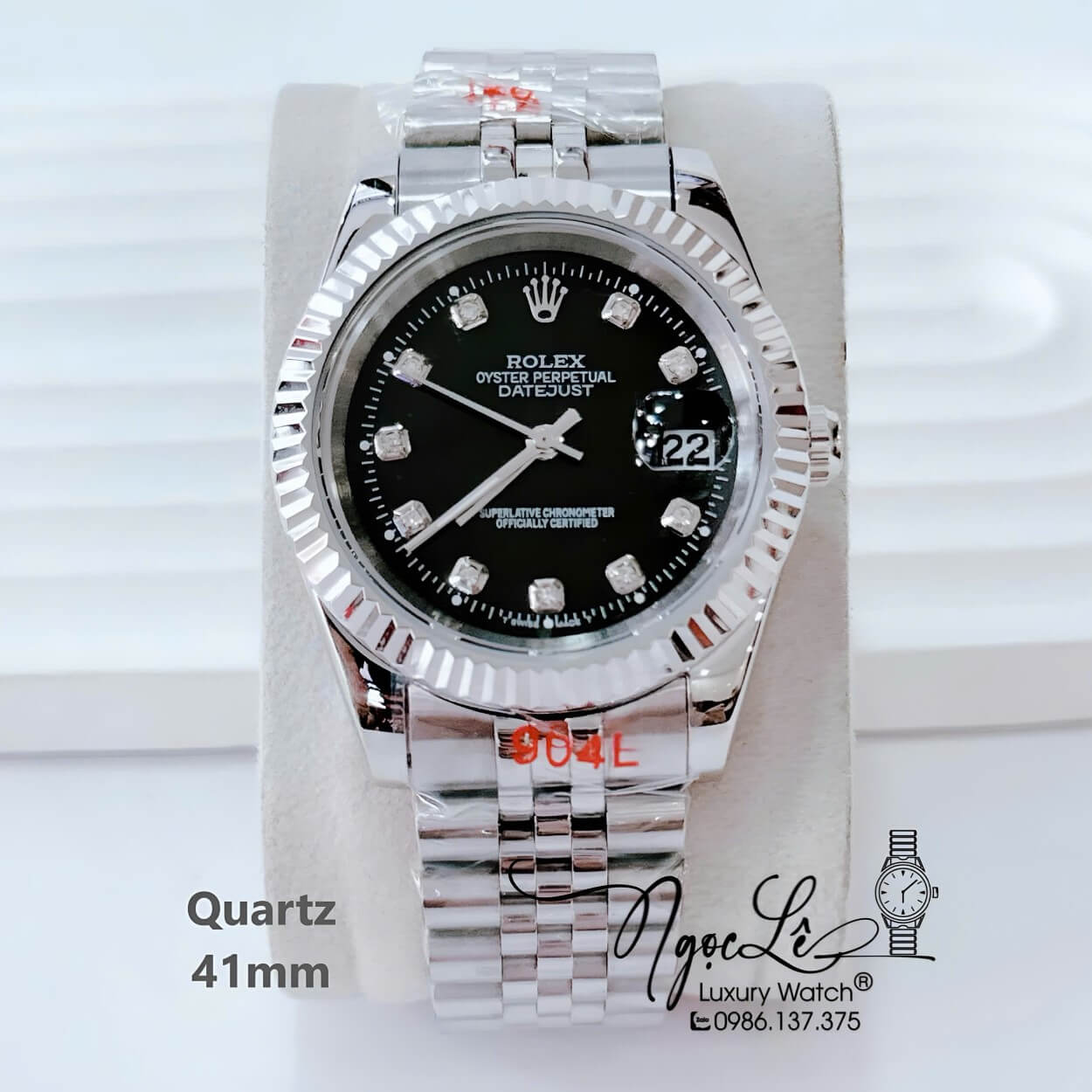 Đồng Hồ Nam Rolex Datejust Dây Kim Loại Bạc Mặt Đen Size 41mm Máy Pin