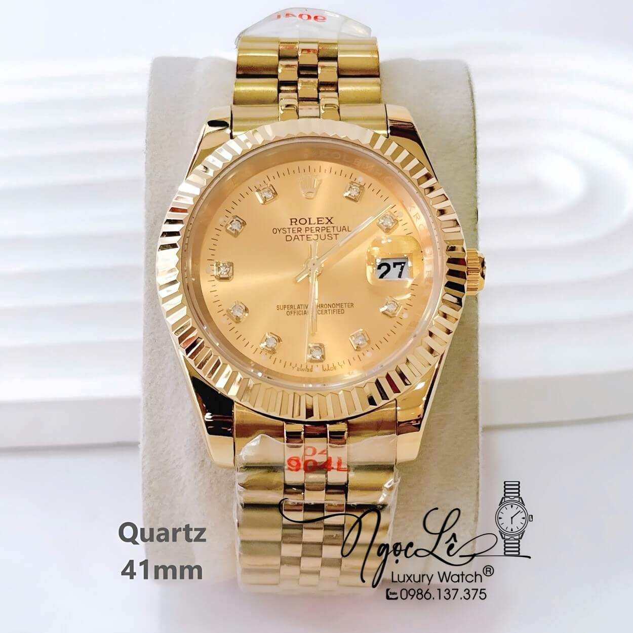 Đồng Hồ Nam Rolex Datejust Dây Kim Loại Vàng Mặt Vàng Size 41mm Máy Pin