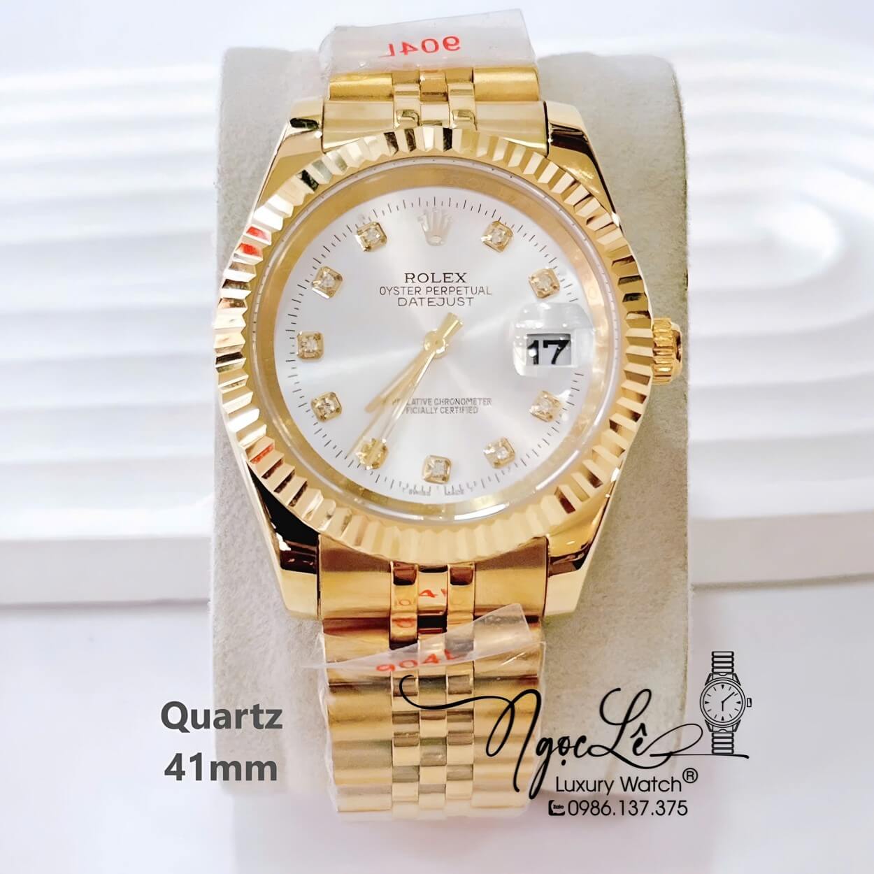Đồng Hồ Nam Rolex Datejust Dây Kim Loại Vàng Mặt Trắng Size 41mm Máy Pin
