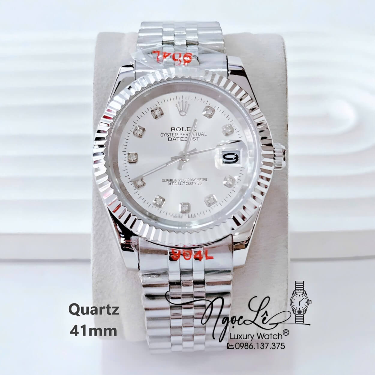 Đồng Hồ Nam Rolex Datejust Dây Kim Loại Bạc Mặt Trắng Size 41mm Máy Pin