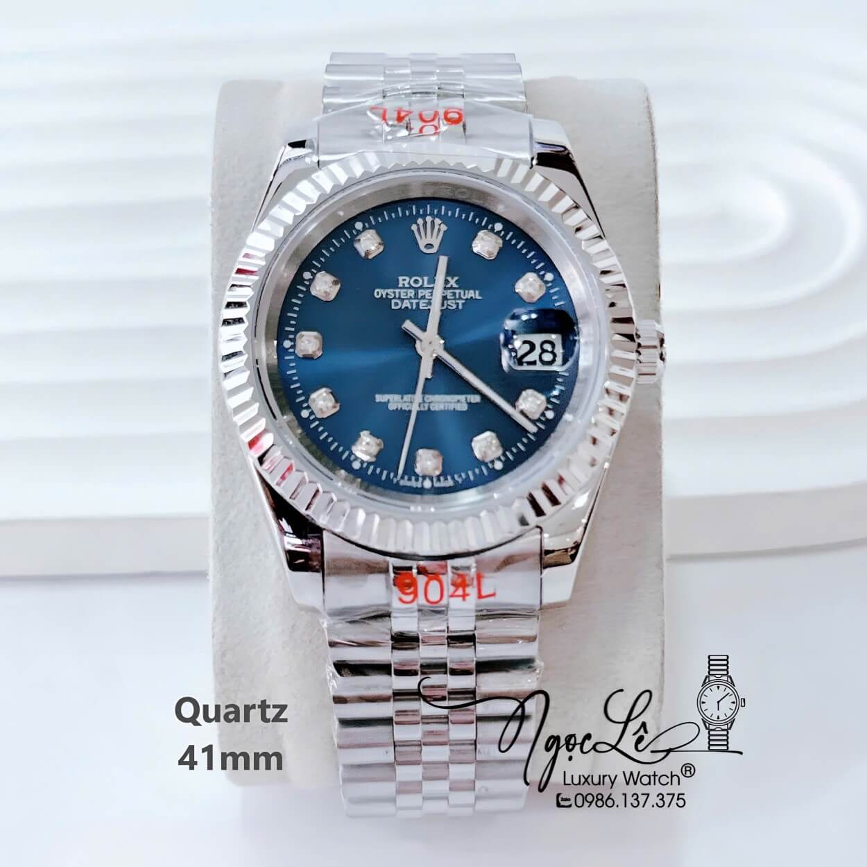 Đồng Hồ Nam Rolex Datejust Dây Kim Loại Bạc Mặt Xanh Navy Size 41mm Máy Pin