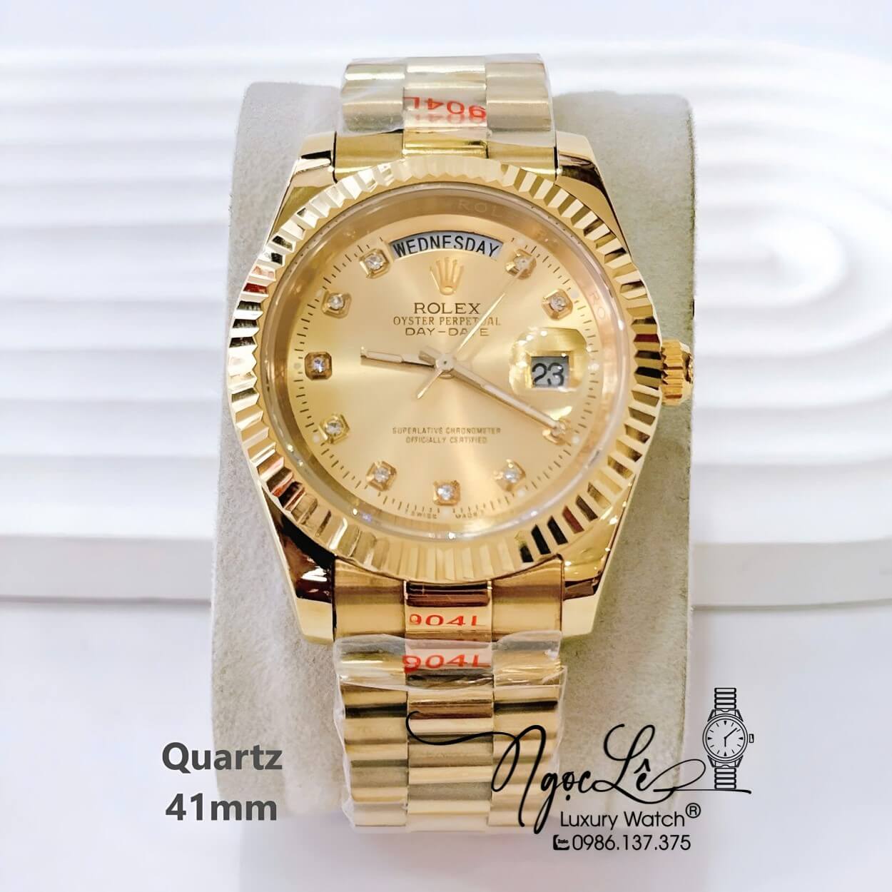 Đồng Hồ Nam Rolex Day Date Dây Kim Loại Vàng Mặt Vàng Size 41mm Máy Pin