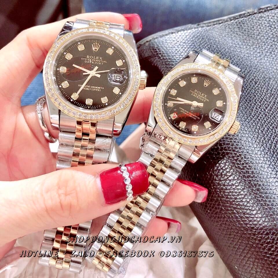 Đồng Hồ Cặp Rolex Demi Mặt Đen Máy Quartz