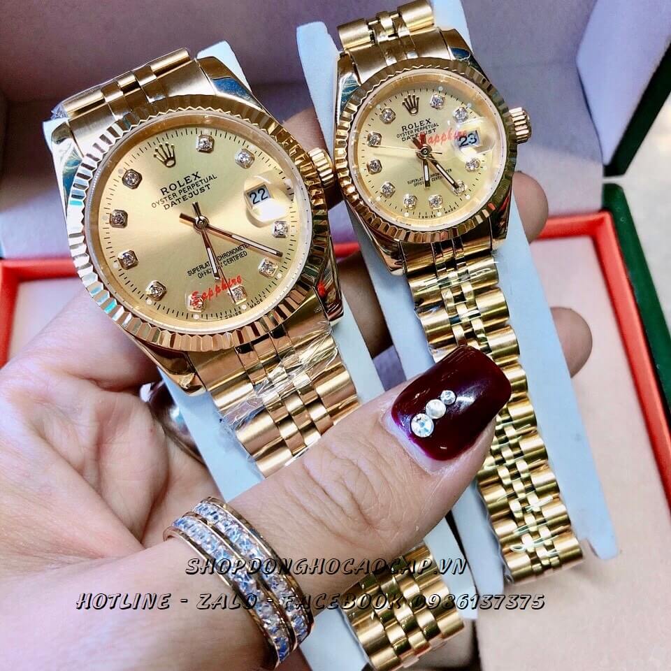 Đồng Hồ Cặp Rolex Vàng Mặt Vàng Máy Quartz