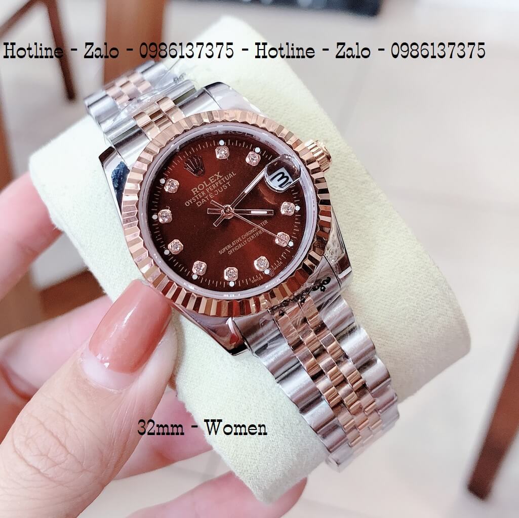 Đồng Hồ Rolex Nam Nữ Demi Rose Mặt Nâu Quartz