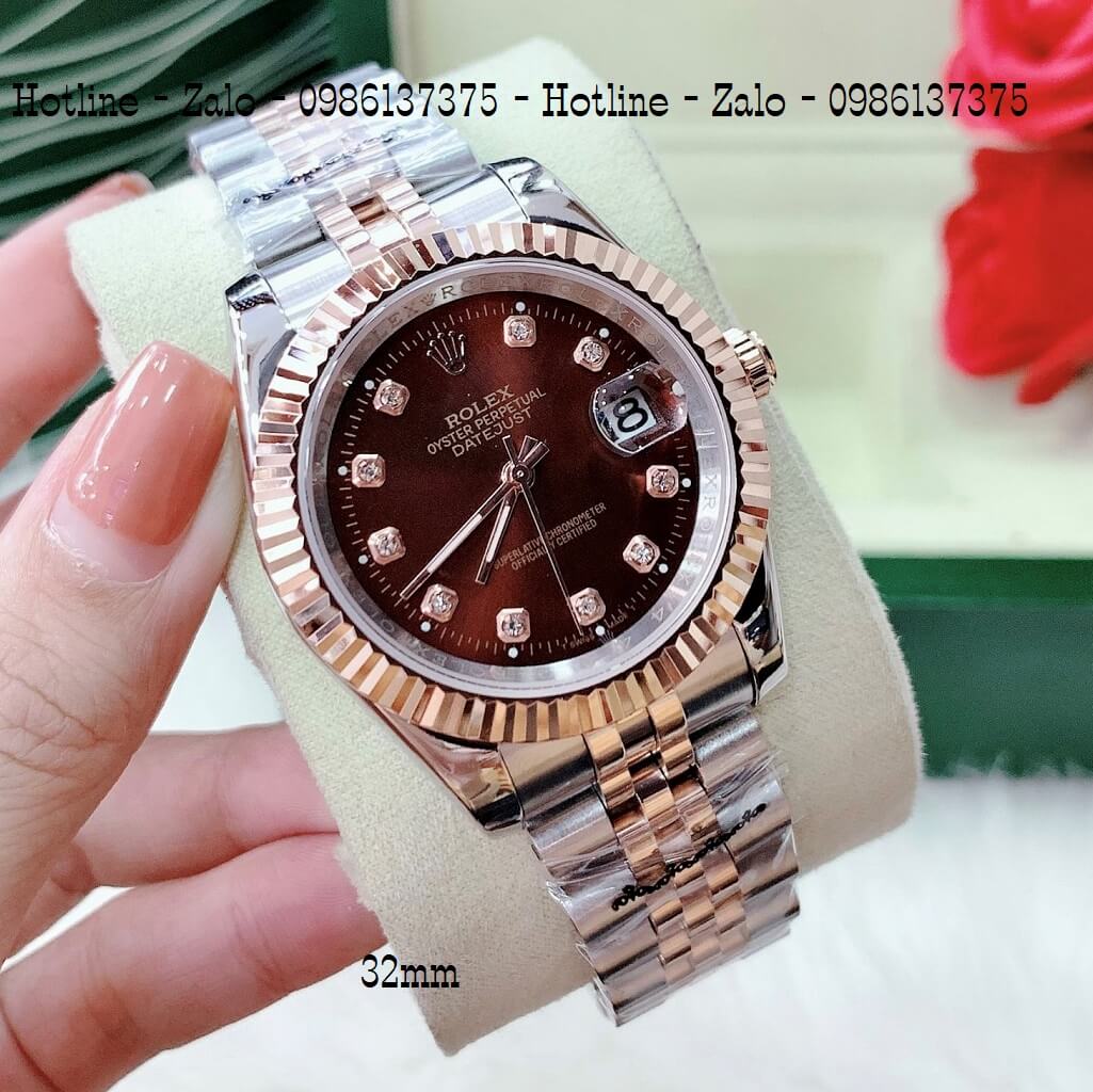 Đồng Hồ Rolex Nam Nữ Demi Rose Mặt Nâu Quartz