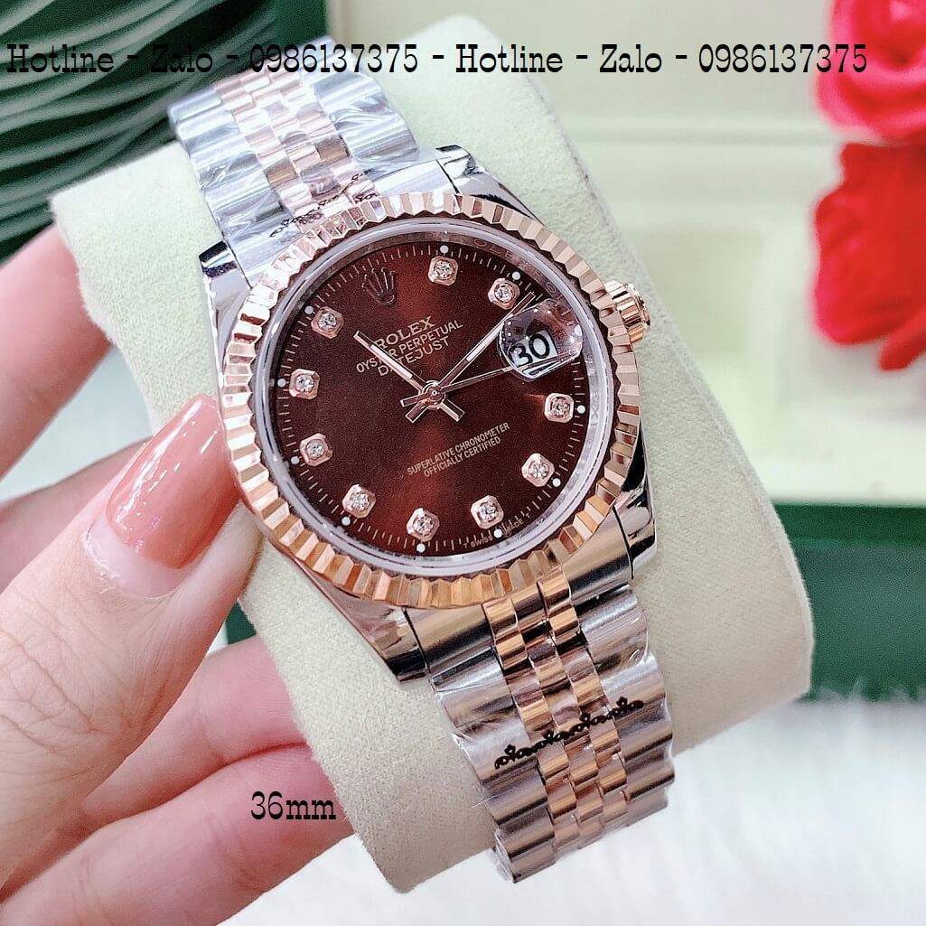 Đồng Hồ Rolex Nam Nữ Demi Rose Mặt Nâu Quartz