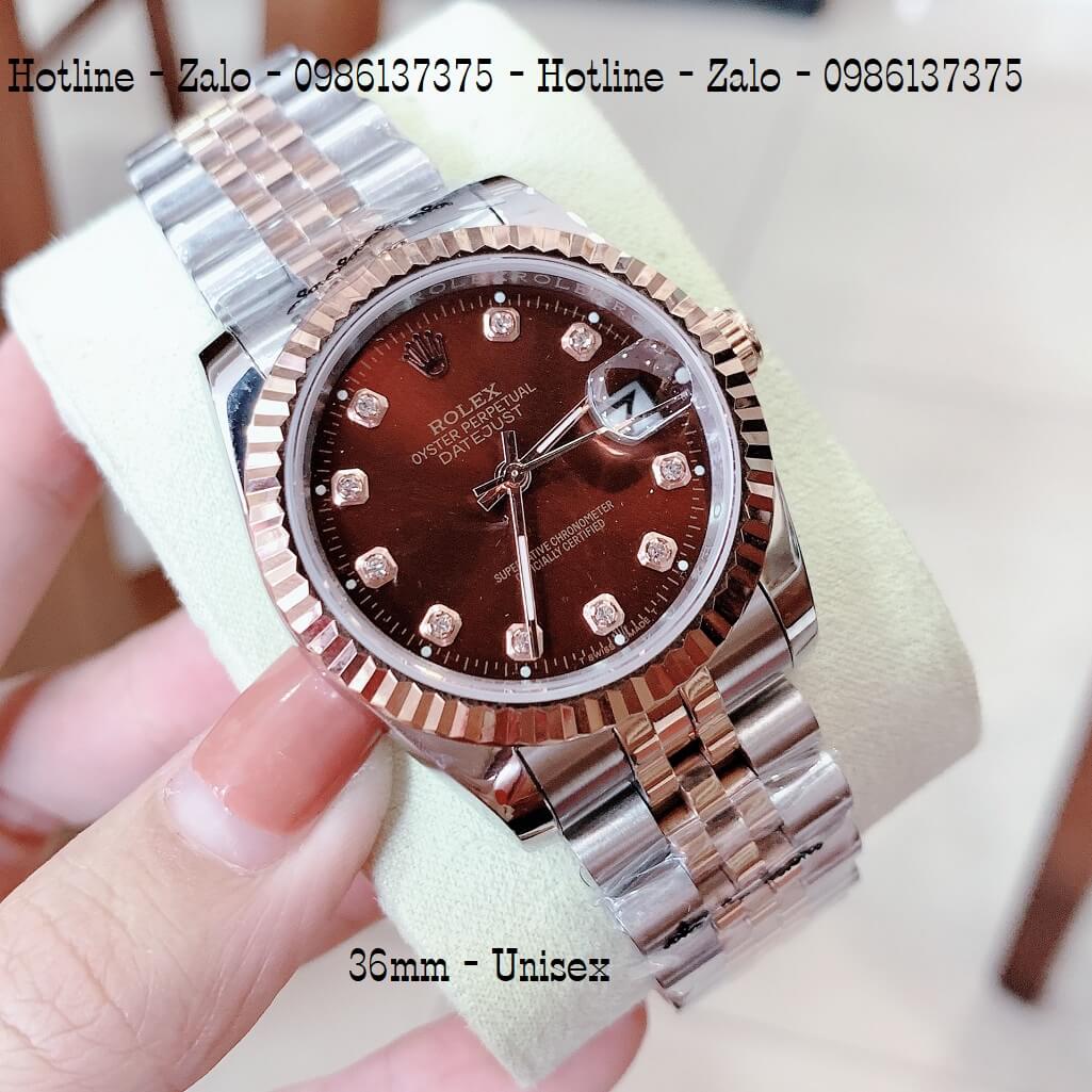 Đồng Hồ Rolex Quartz Demi Rose Mặt Nâu Nam Nữ