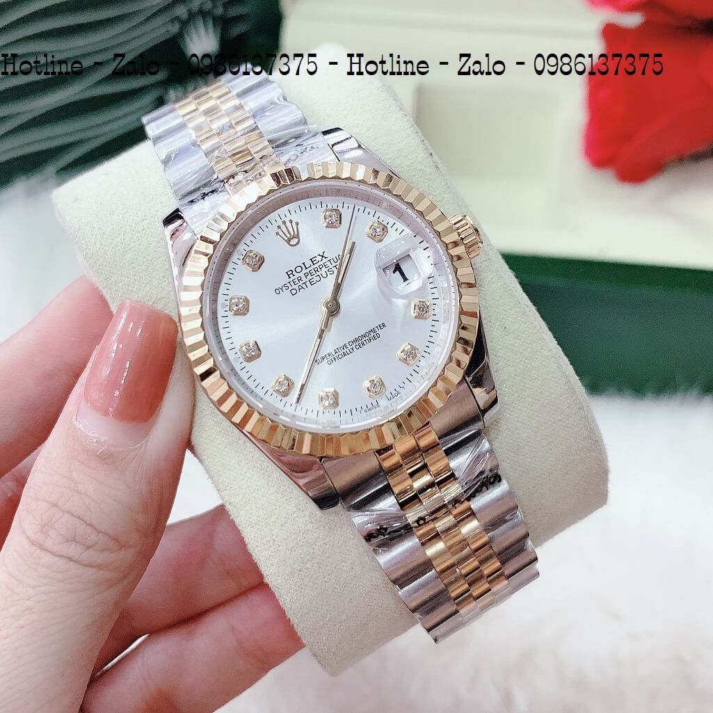 Đồng Hồ Rolex Quartz Demi Gold Mặt Trắng Nam Nữ 28mm-32mm-36mm