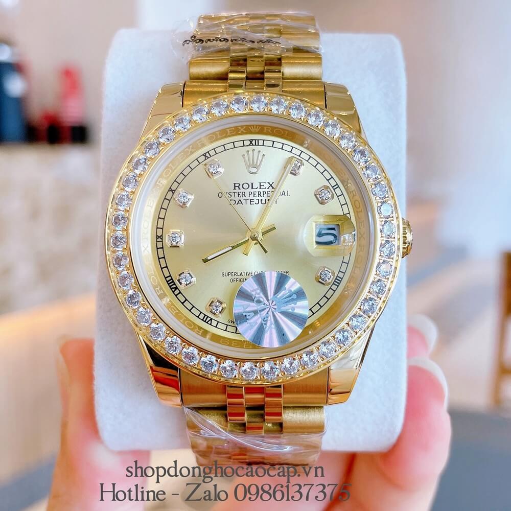 Đồng Hồ Nam Rolex Pin Đính Đá Full Vàng 40mm