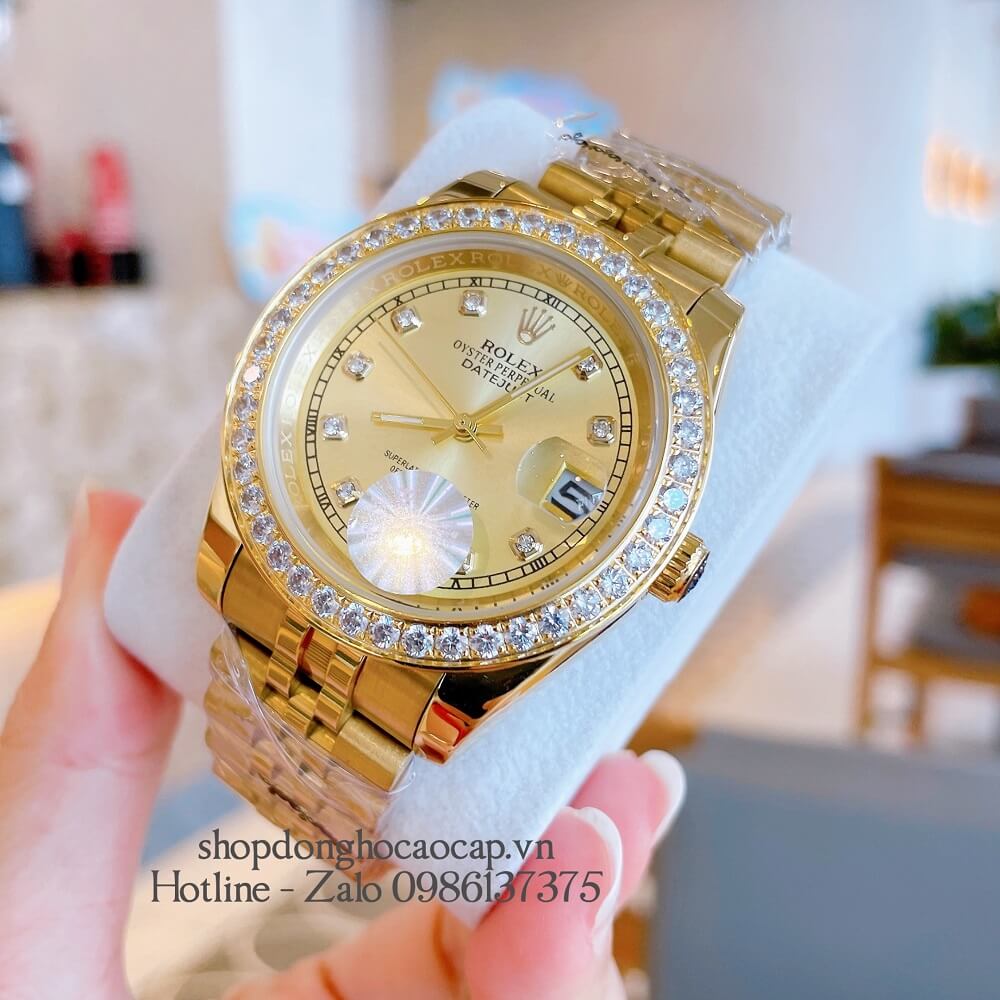 Đồng Hồ Nam Rolex Pin Đính Đá Full Vàng 40mm