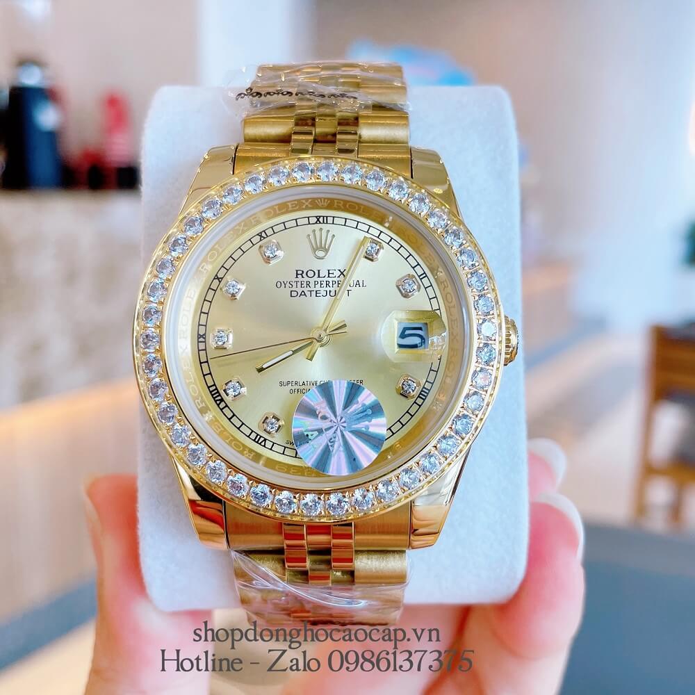 Đồng Hồ Nam Rolex Pin Đính Đá Full Vàng 40mm