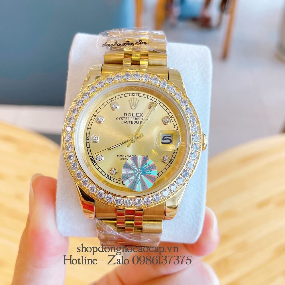 Đồng Hồ Nam Rolex Pin Đính Đá Full Vàng 40mm