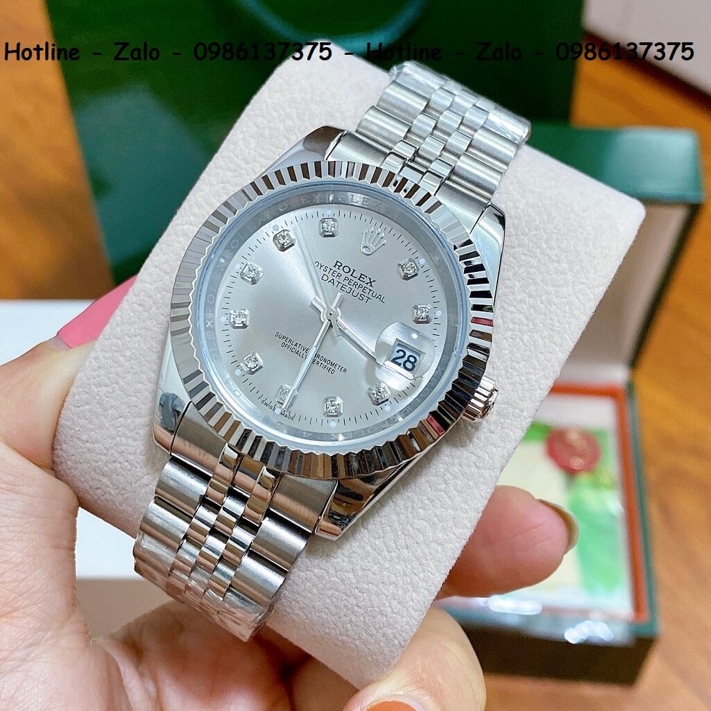 Đồng Hồ Nam Rolex Oyster Datejust Bạc Mặt Xám 41mm