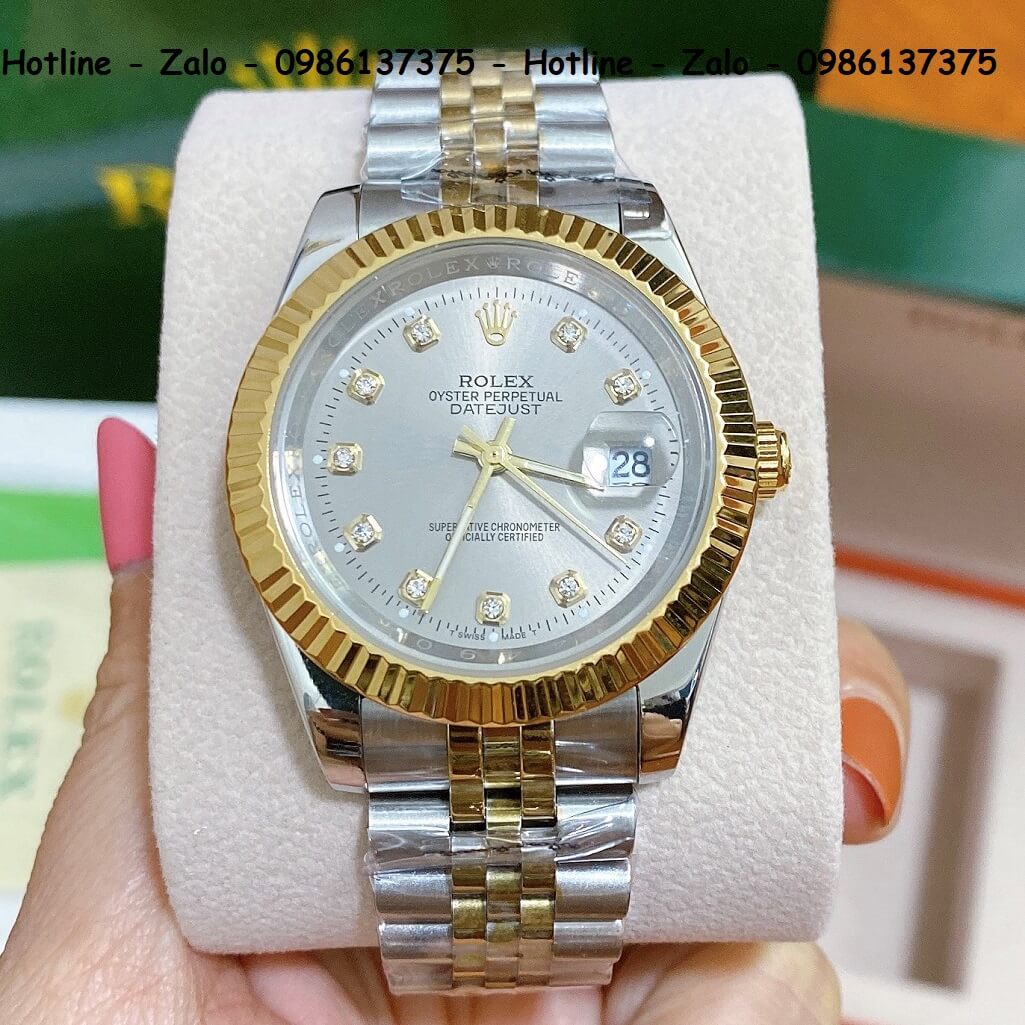 Đồng Hồ Nam Rolex Oyster Datejust Demi Mặt Xám 41mm