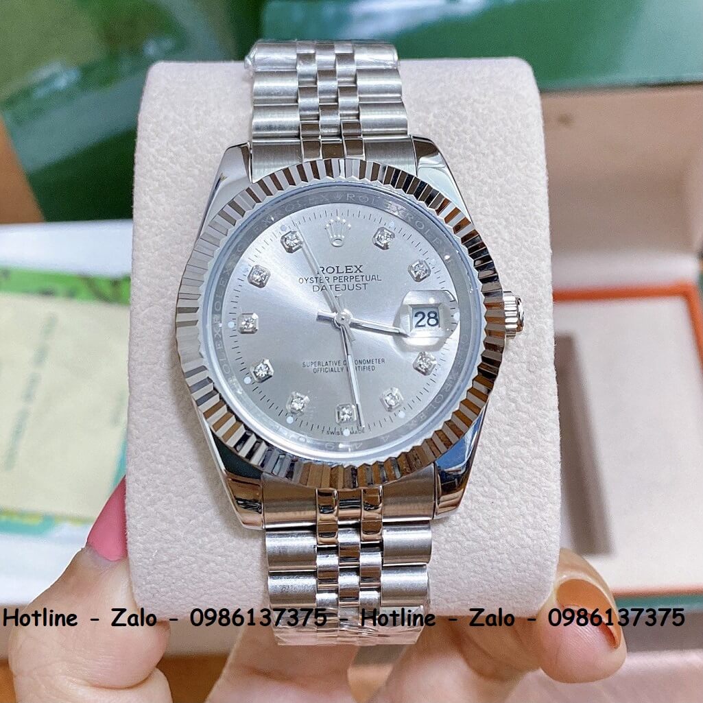 Đồng Hồ Nam Rolex Oyster Datejust Bạc Mặt Xám 41mm