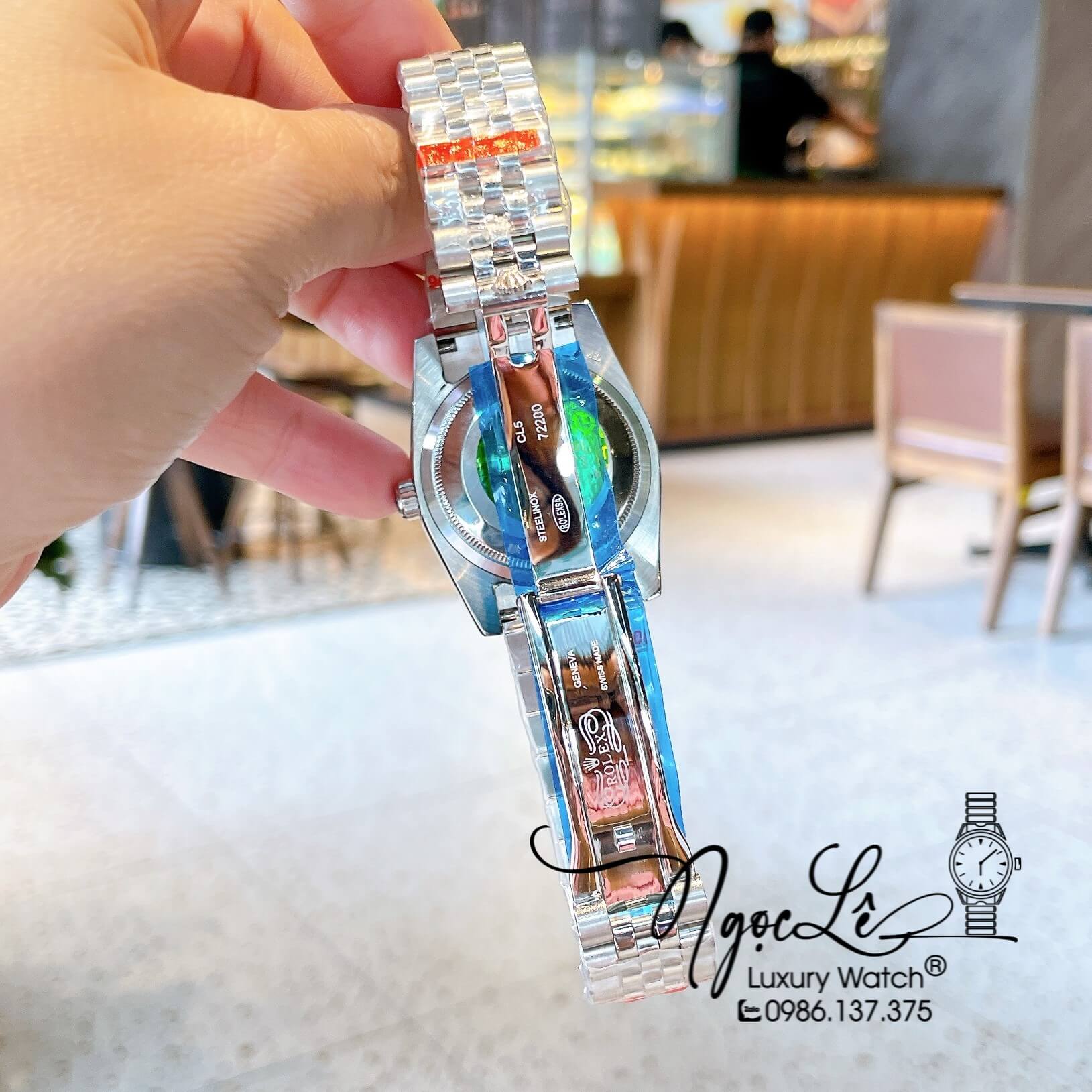Đồng Hồ Rolex Datejust Quartz Dây Bạc Mặt Xanh Navy Size 36mm Đính Đá Cao Cấp