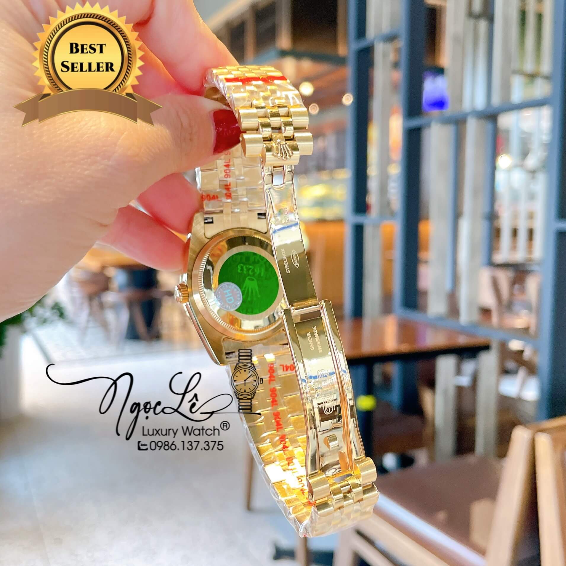 Đồng Hồ Rolex Datejust Quartz Dây Vàng Mặt Vàng Size 36mm Đính Đá