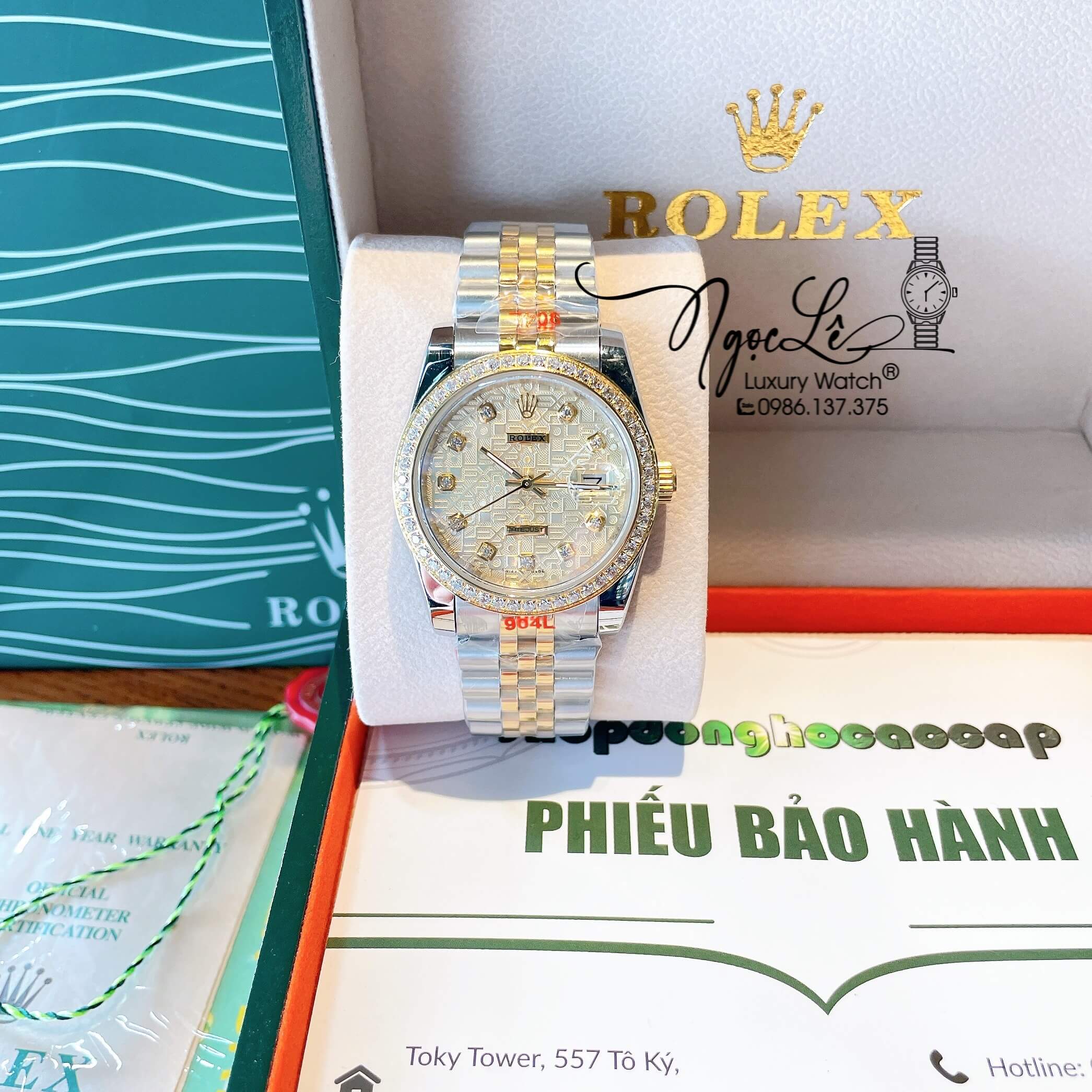 Đồng Hồ Rolex Datejust Quartz Dây Demi Vàng Mặt Vi Tính Vàng Size 36mm Đính Đá