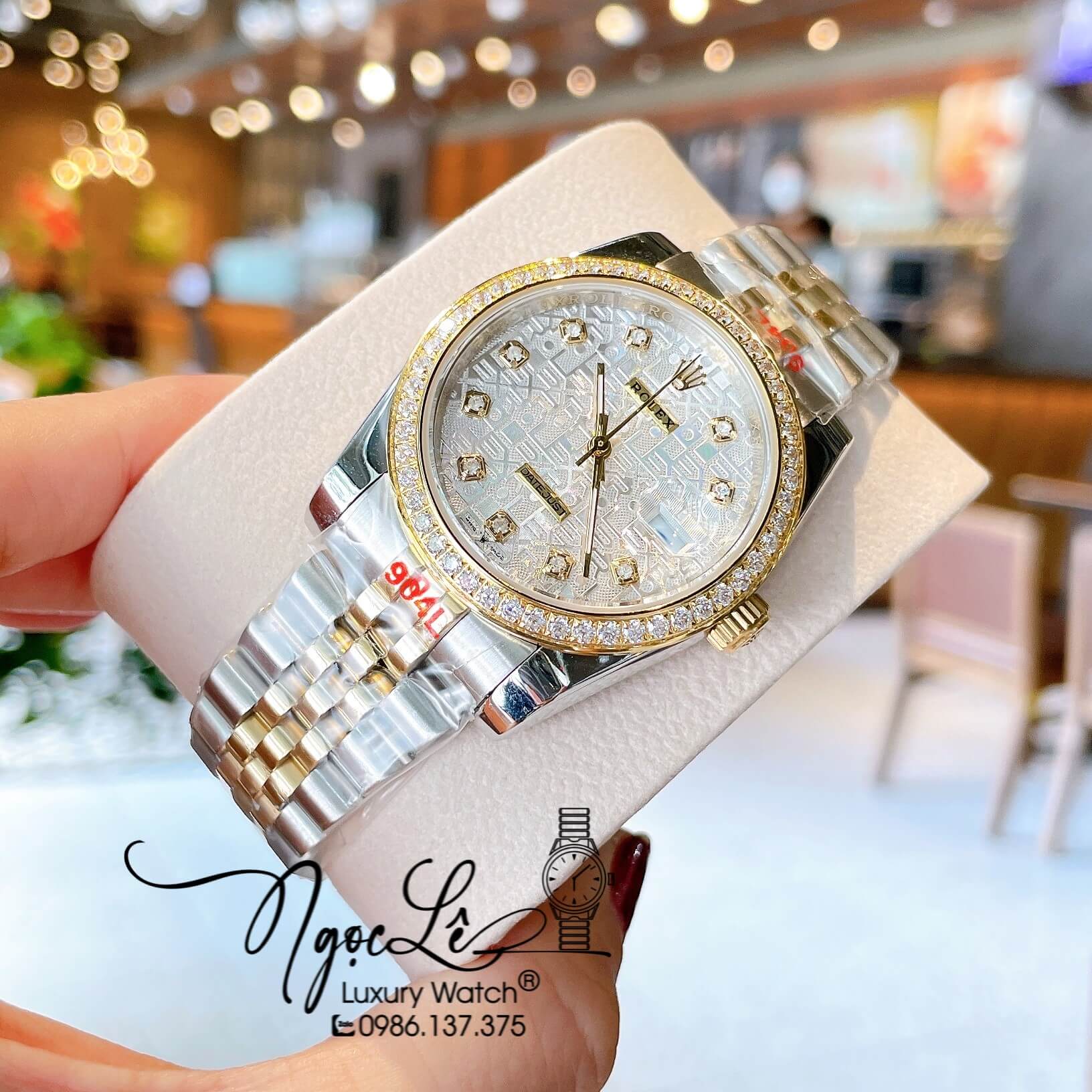 Đồng Hồ Rolex Datejust Quartz Dây Demi Vàng Mặt Vi Tính Size 36mm Đính Đá