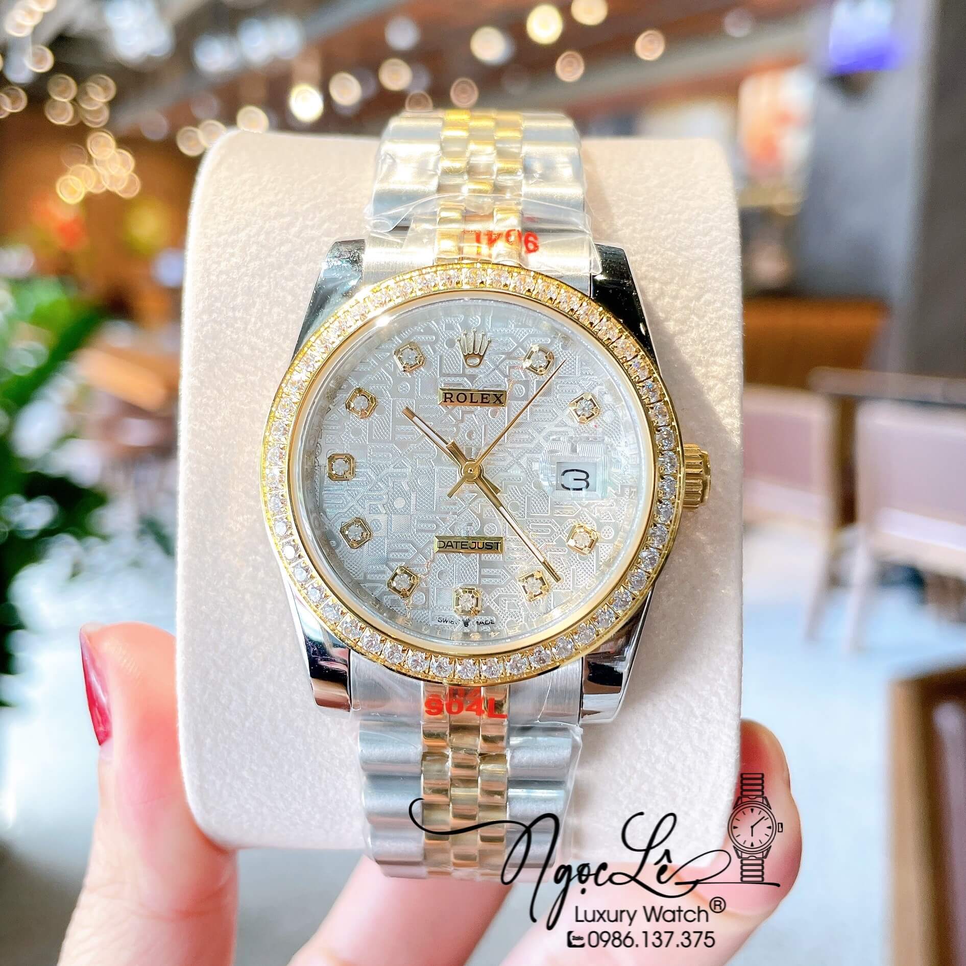 Đồng Hồ Rolex Datejust Quartz Dây Demi Vàng Mặt Vi Tính Size 36mm Đính Đá