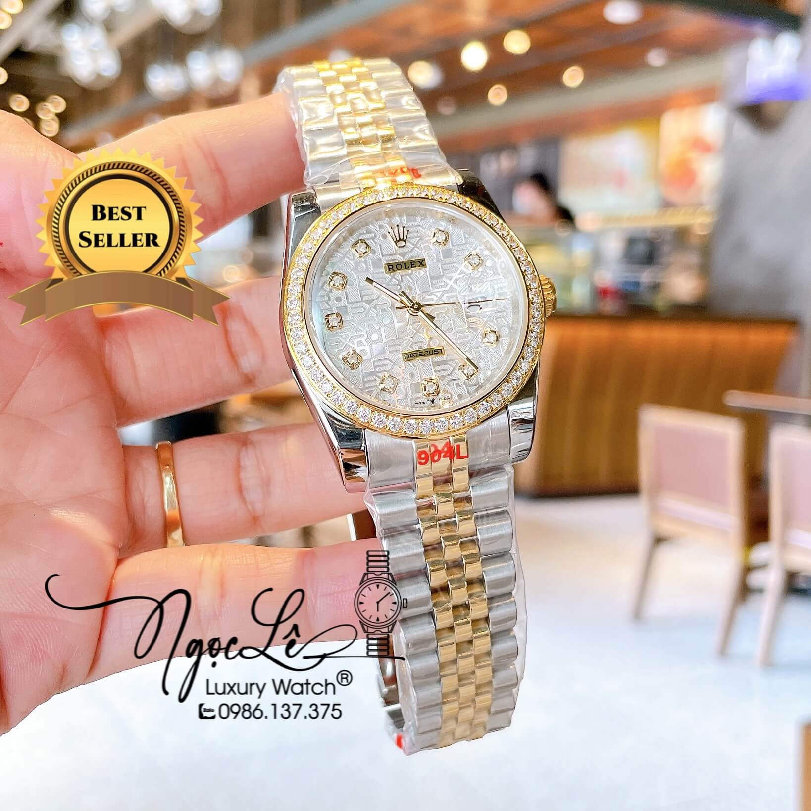 Đồng Hồ Rolex Datejust Quartz Dây Demi Vàng Mặt Vi Tính Size 36mm Đính Đá
