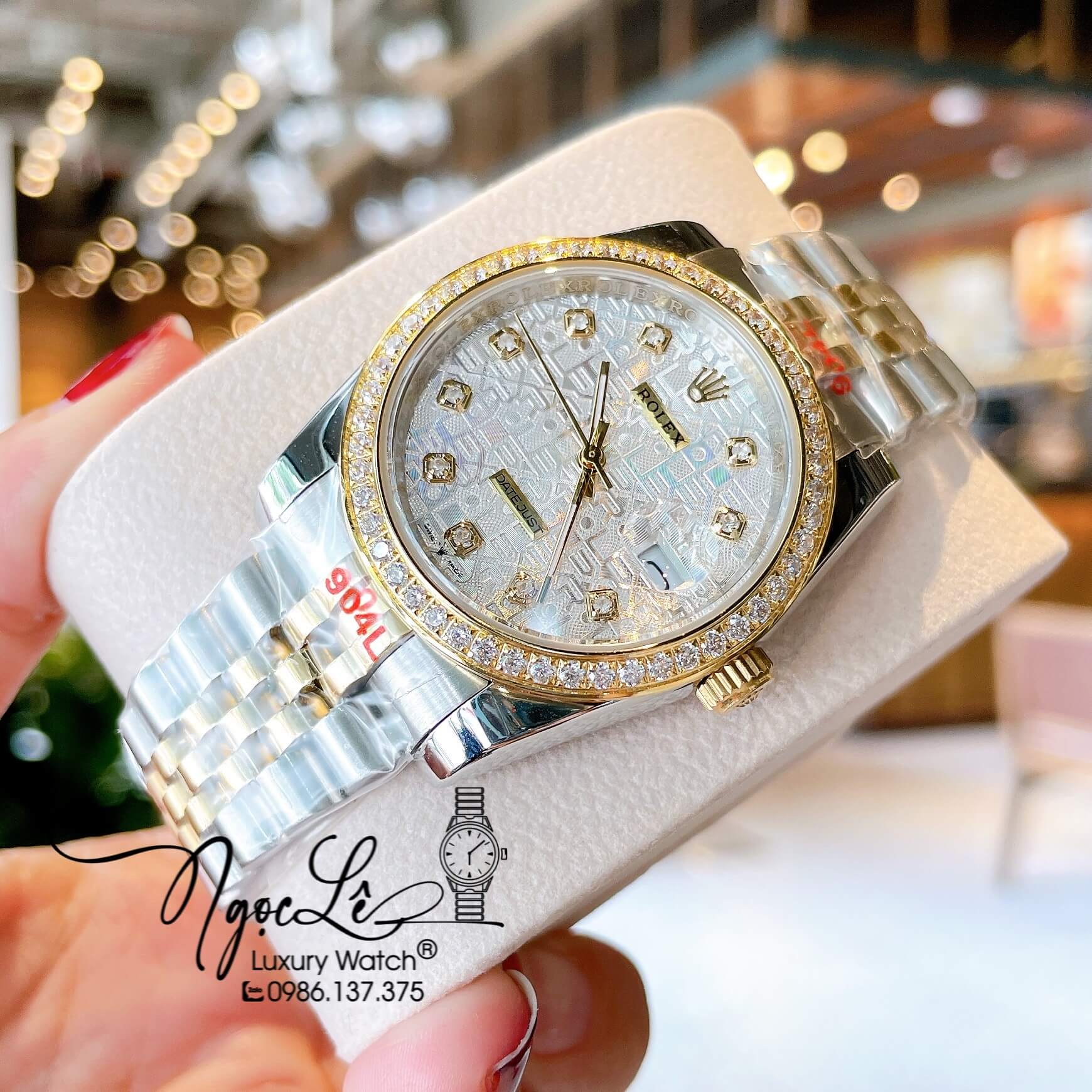 Đồng Hồ Rolex Datejust Quartz Dây Demi Vàng Mặt Vi Tính Size 36mm Đính Đá