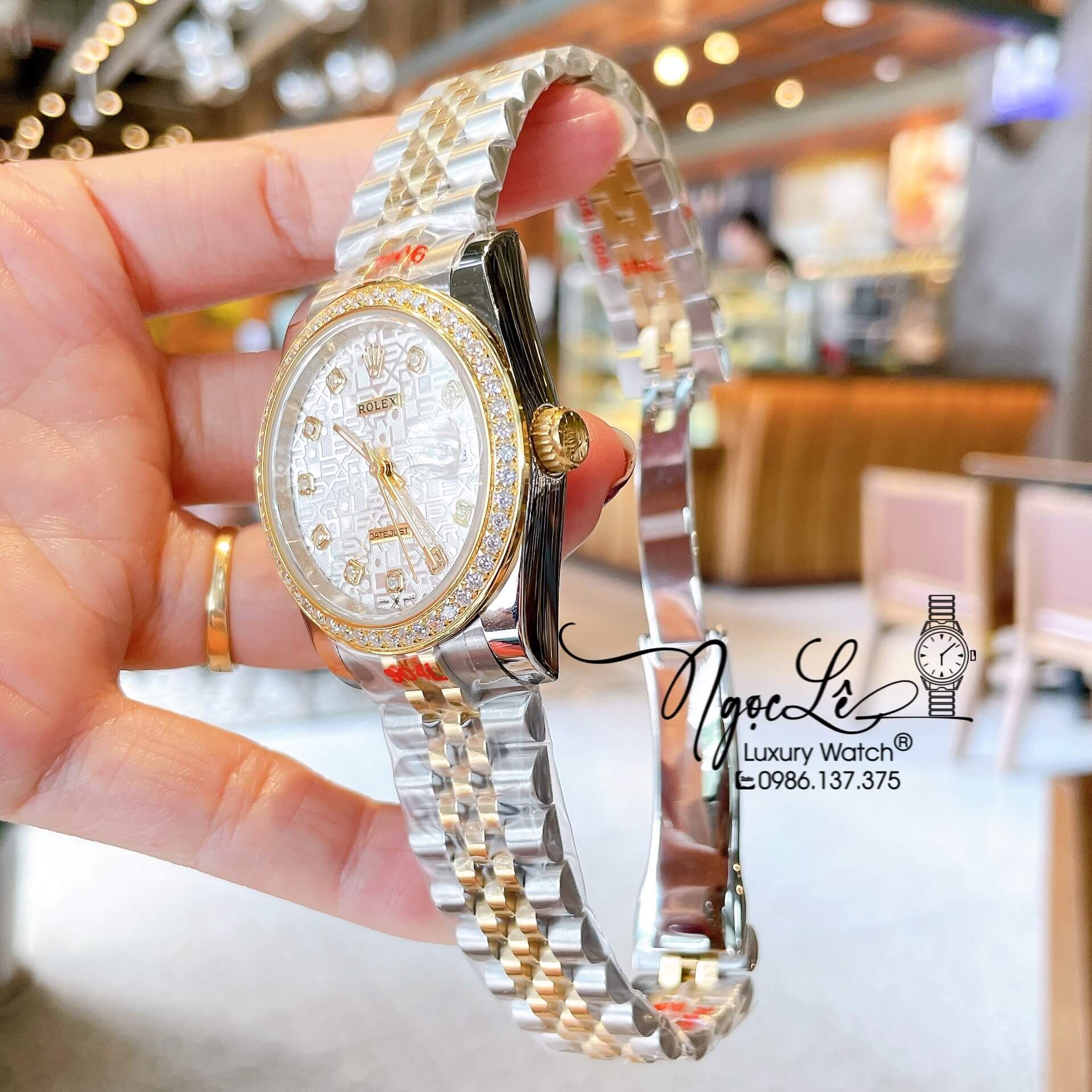 Đồng Hồ Rolex Datejust Quartz Dây Demi Vàng Mặt Vi Tính Size 36mm Đính Đá