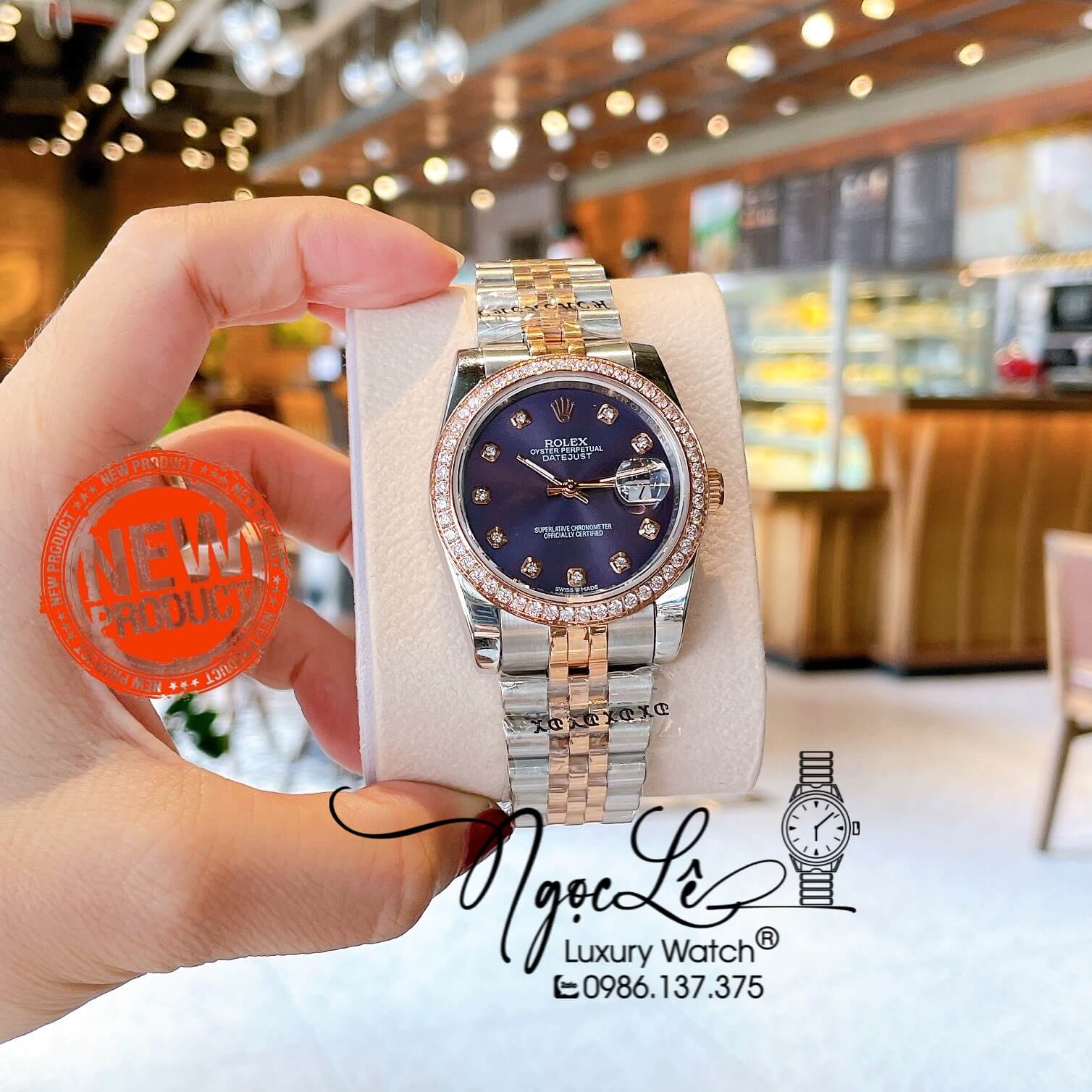Đồng Hồ Rolex Datejust Quartz Dây Demi Rose Mặt Tím Size 36mm Đính Đá