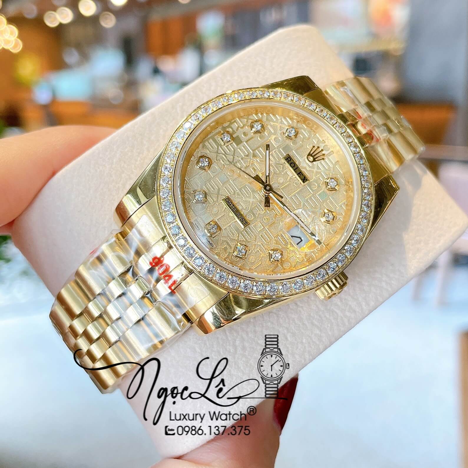 Đồng Hồ Rolex Datejust Quartz Dây Vàng Mặt Vàng Vi Tính Size 36mm Đính Đá