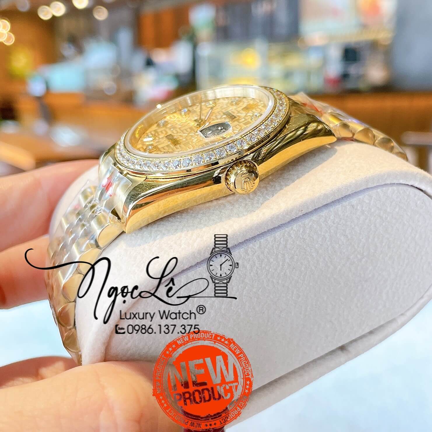 Đồng Hồ Rolex Datejust Quartz Dây Vàng Mặt Vàng Vi Tính Size 36mm Đính Đá