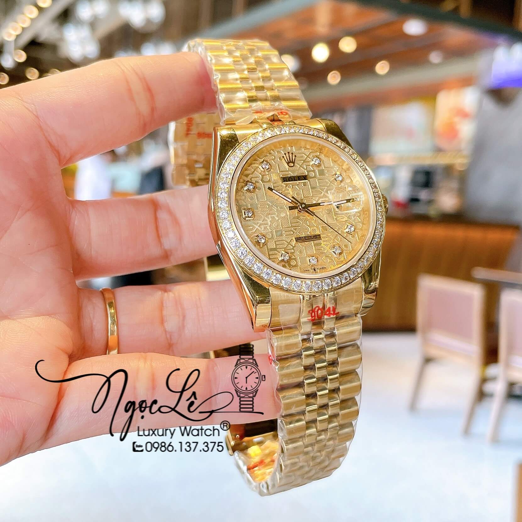 Đồng Hồ Rolex Datejust Quartz Dây Vàng Mặt Vàng Vi Tính Size 36mm Đính Đá