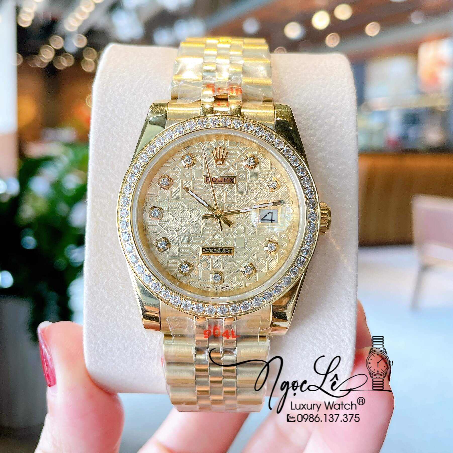 Đồng Hồ Rolex Datejust Quartz Dây Vàng Mặt Vàng Vi Tính Size 36mm Đính Đá