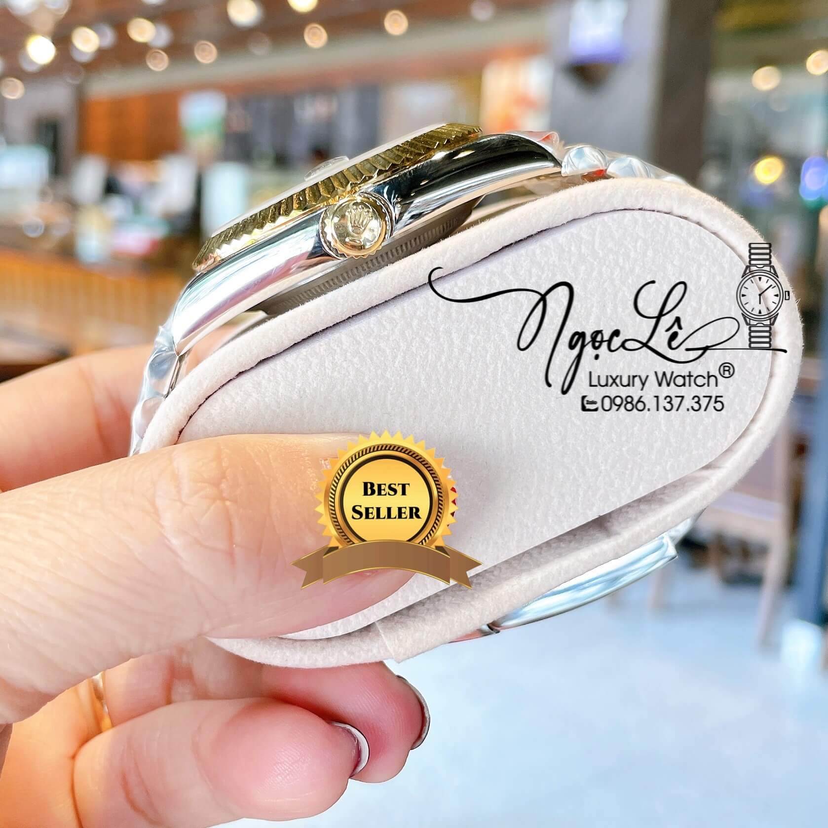 Đồng Hồ Rolex Datejust Nam Demi Vàng Mặt Đen Niềng Khía Size 41mm Máy Pin