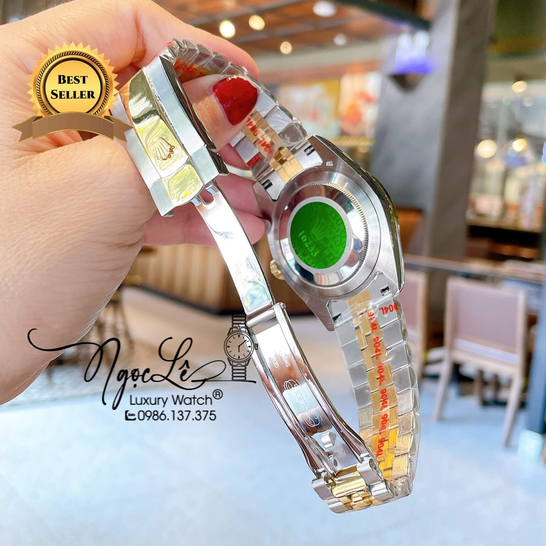 Đồng Hồ Rolex Datejust Nam Demi Vàng Mặt Đen Niềng Khía Size 41mm Máy Pin