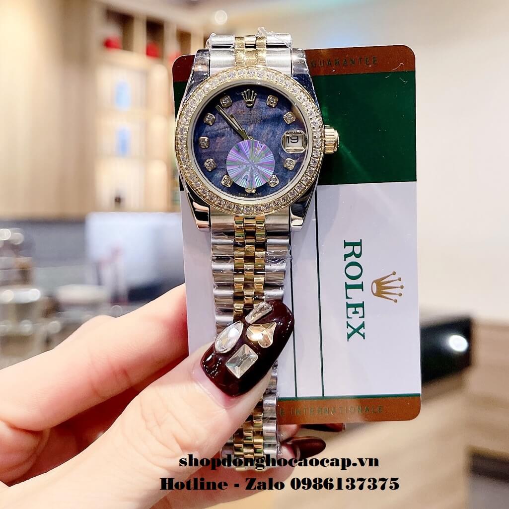 Đồng Hồ Rolex Ngọc Trinh Demi Gold Mặt Xanh Xà Cừ 32mm