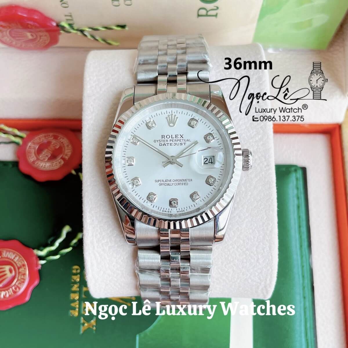 Đồng Hồ Nam Rolex Datejust Máy Pin Dây Kim Loại Màu Bạc Size 36mm