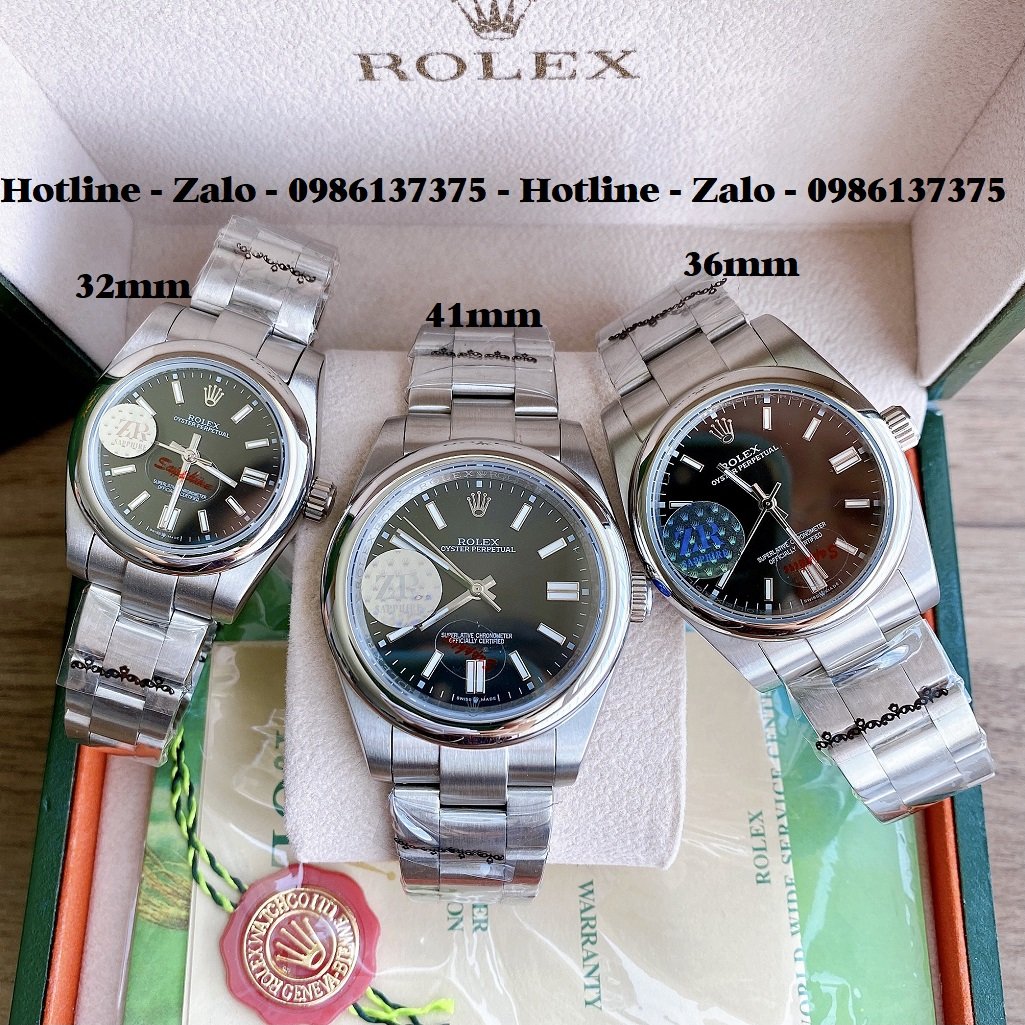 Đồng Hồ Rolex Nữ Automatic Dây Bạc Mặt Đen 32mm