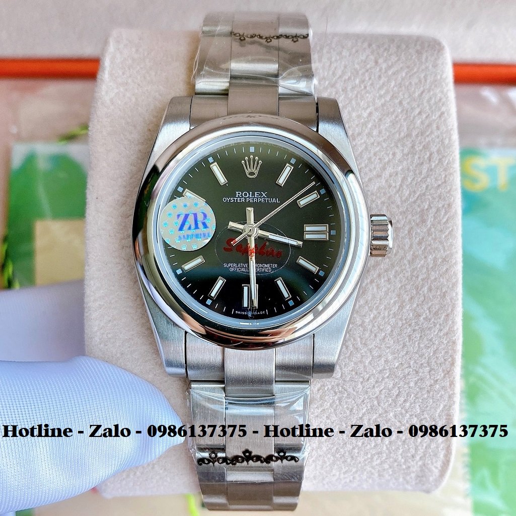 Đồng Hồ Rolex Nữ Automatic Dây Bạc Mặt Đen 32mm