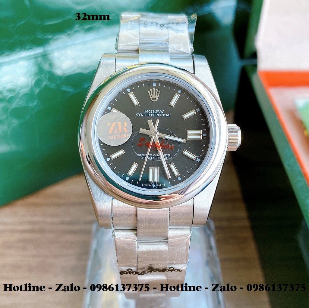 Đồng Hồ Rolex Nữ Automatic Dây Bạc Mặt Đen 32mm