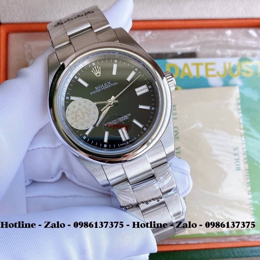 Đồng Hồ Rolex Nữ Automatic Dây Bạc Mặt Đen 36mm