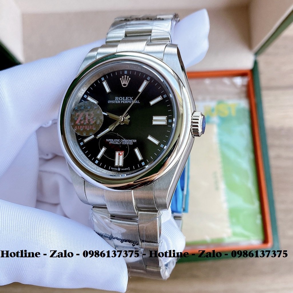 Đồng Hồ Rolex Nữ Automatic Dây Bạc Mặt Đen 36mm