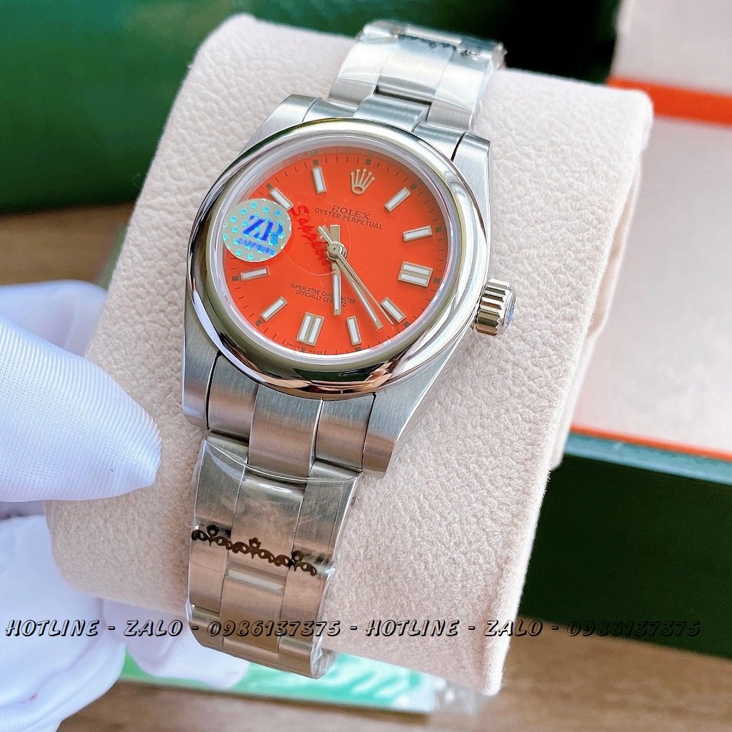 Đồng Hồ Rolex Nữ Automatic Dây Bạc Mặt Đỏ 32mm