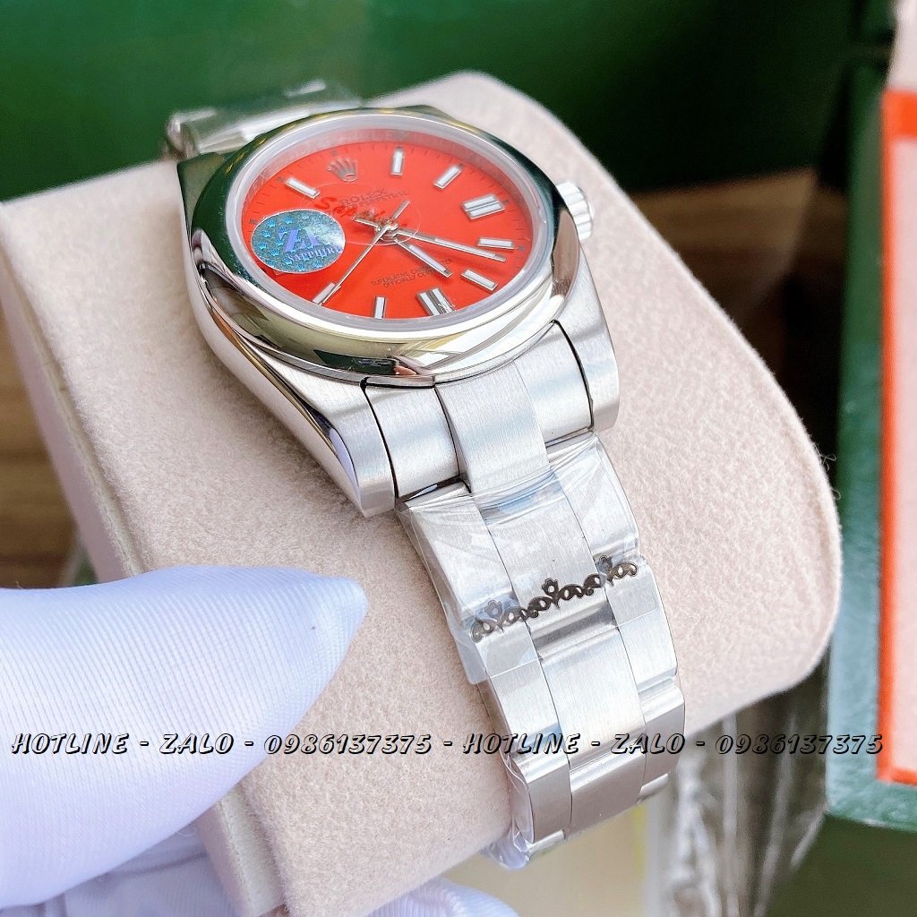 Đồng Hồ Rolex Nữ Automatic Dây Bạc Mặt Đỏ 32mm