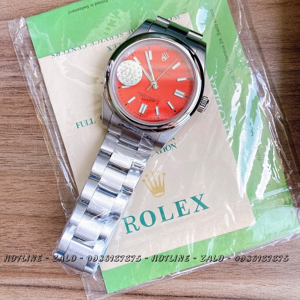 Đồng Hồ Rolex Nữ Automatic Dây Bạc Mặt Đỏ 32mm