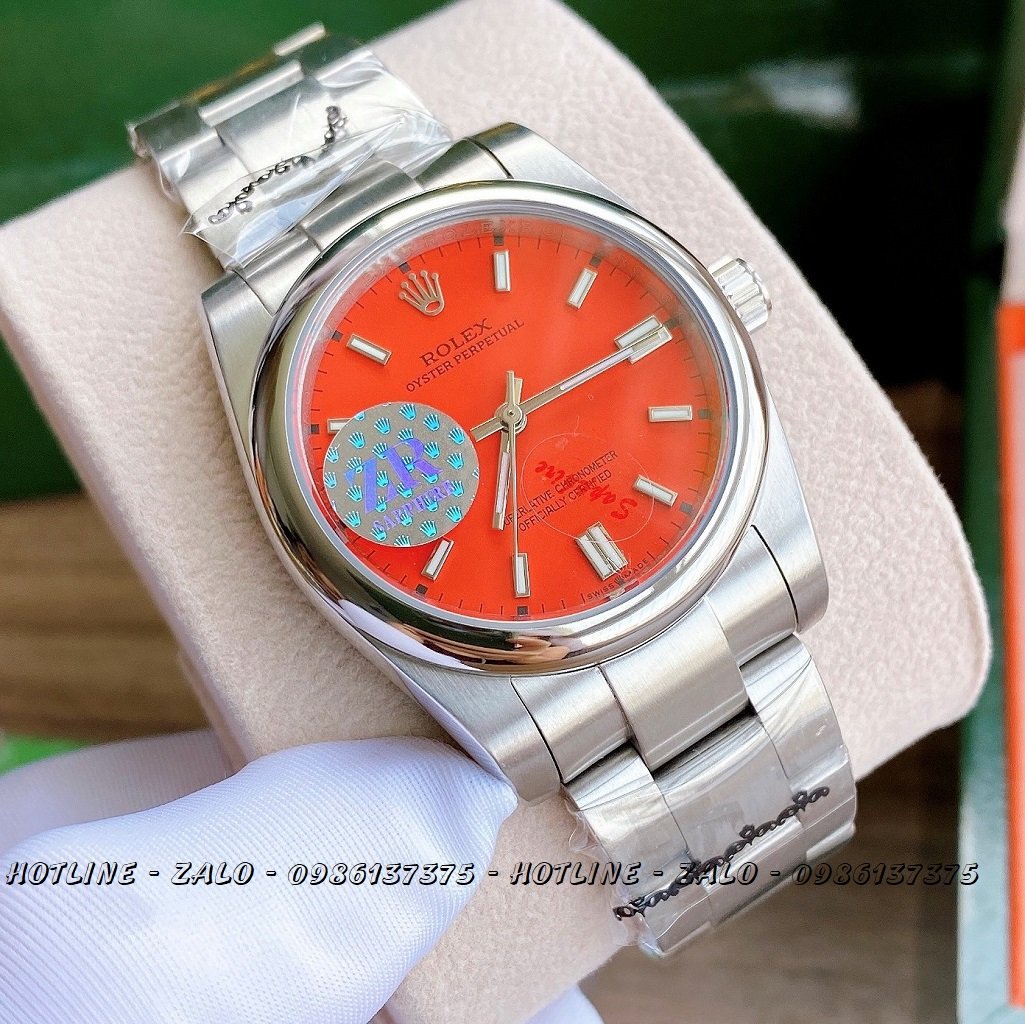 Đồng Hồ Rolex Nữ Automatic Dây Bạc Mặt Đỏ 36mm