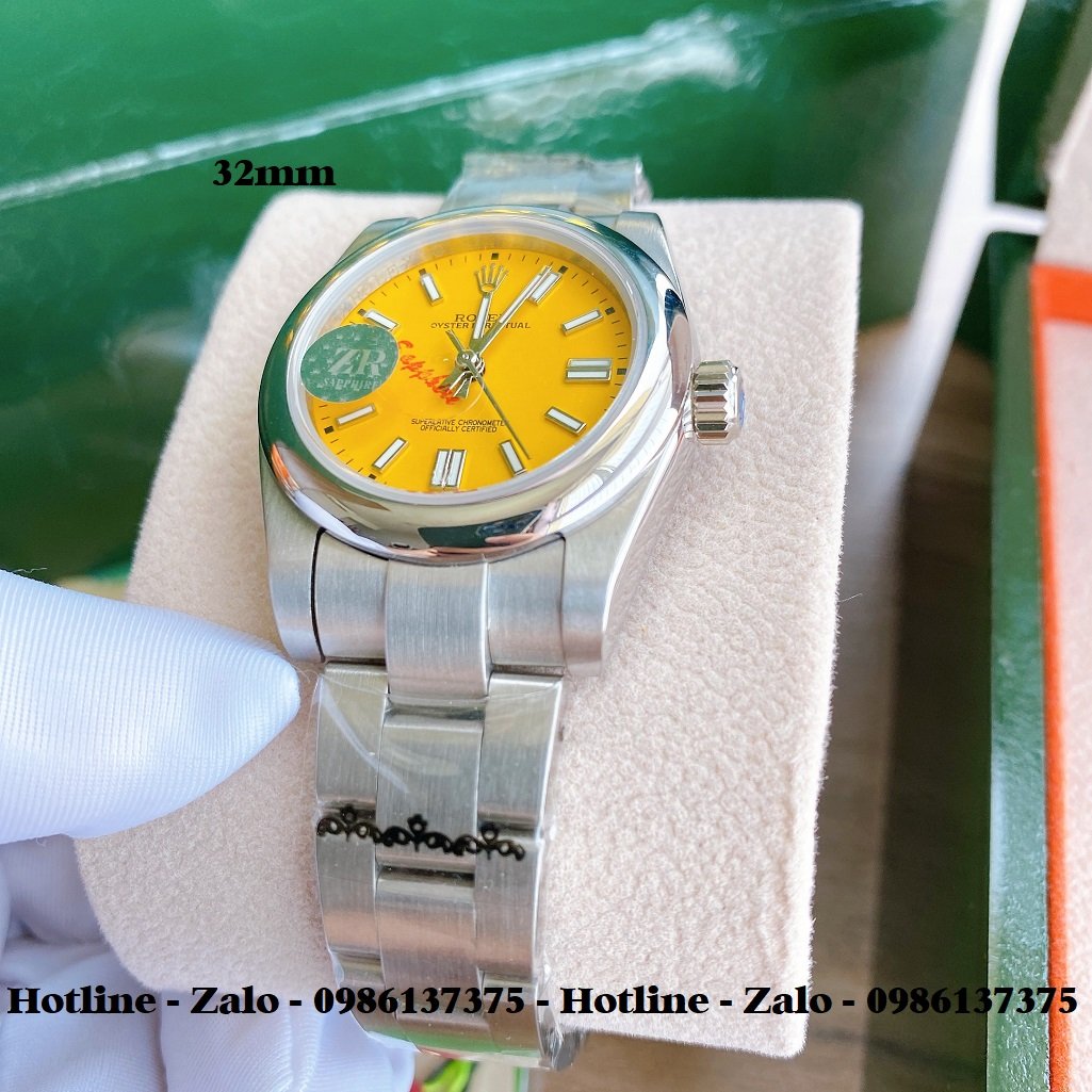 Đồng Hồ Rolex Nữ Automatic Dây Bạc Mặt Vàng 32mm