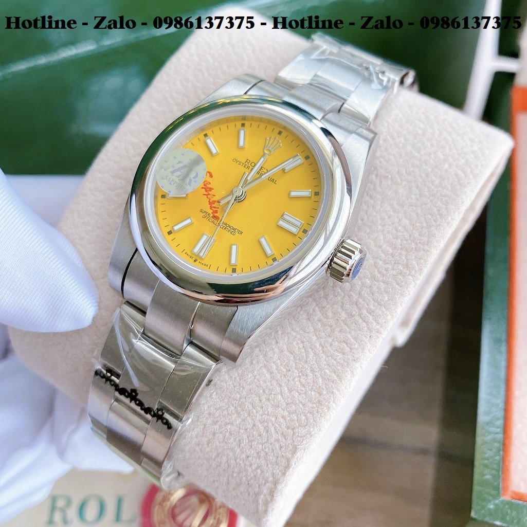 Đồng Hồ Rolex Nữ Automatic Dây Bạc Mặt Vàng 32mm