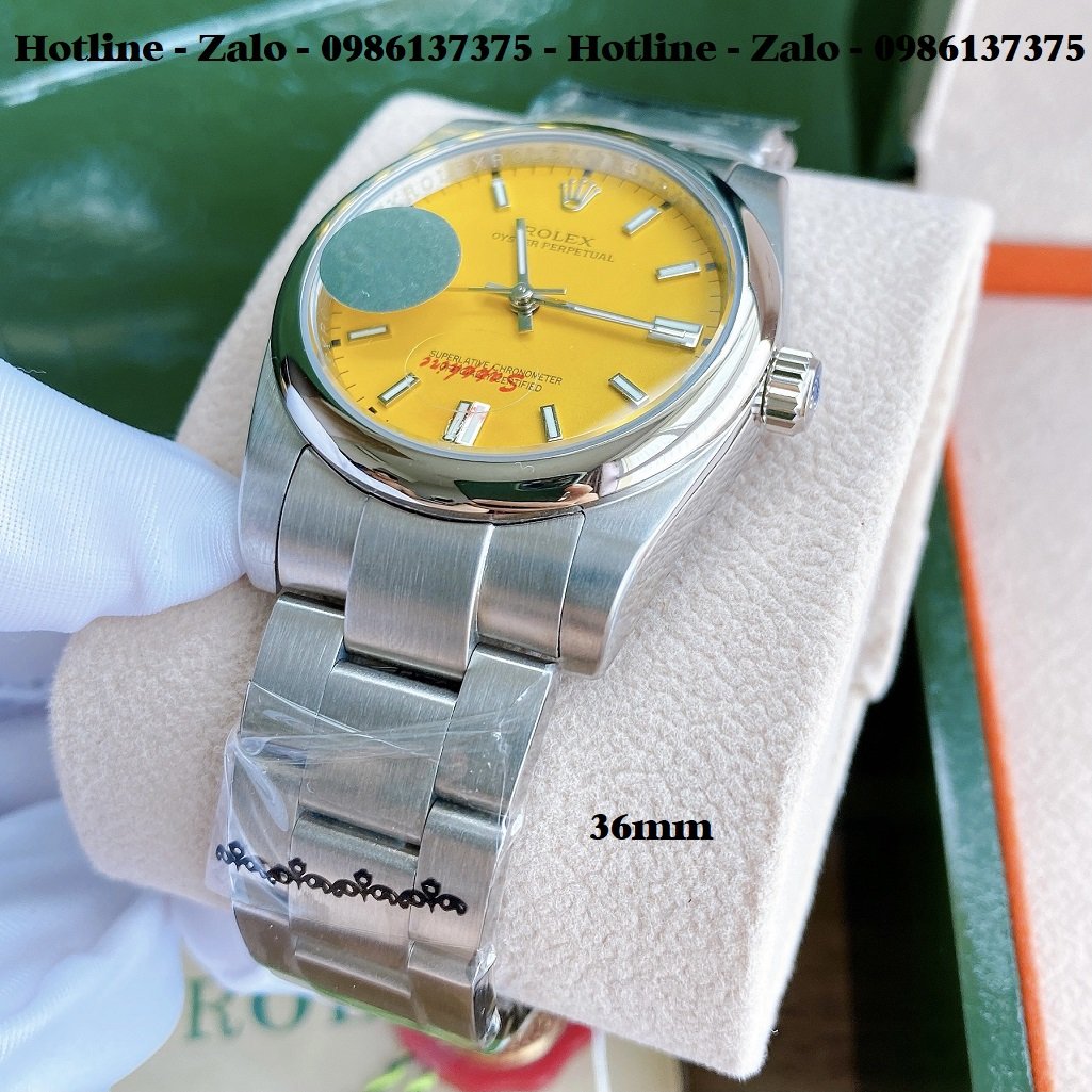 Đồng Hồ Rolex Nữ Automatic Dây Bạc Mặt Vàng 36mm